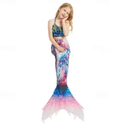 Kids Girls' Mermaid Swimwear Swimsuit Holiday Beach Scales Vacation Tropical Bathing Suits 4 years+ Summer Light Pink Pink