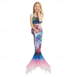Kids Girls' Mermaid Swimwear Swimsuit Holiday Beach Scales Vacation Tropical Bathing Suits 4 years+ Summer Light Pink Pink