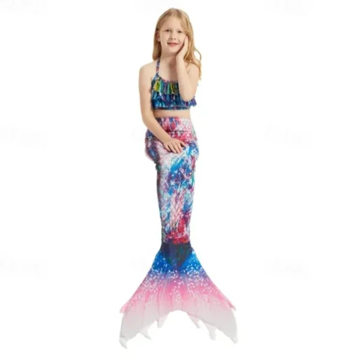 Kids Girls' Mermaid Swimwear Swimsuit Holiday Beach Scales Vacation Tropical Bathing Suits 4 years+ Summer Light Pink Pink