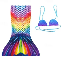 Kids Girls' Mermaid Swimwear Swimsuit Holiday Beach Scales Vacation Tropical Bathing Suits 4 years+ Summer Pink Royal Blue