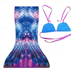 Kids Girls' Mermaid Swimwear Swimsuit Holiday Beach Scales Vacation Tropical Bathing Suits 4 years+ Summer Pink Royal Blue
