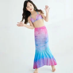 Kids Girls' Mermaid Swimwear Swimsuit Holiday Beach Scales Vacation Tropical Bathing Suits 4 years+ Summer Pink Royal Blue
