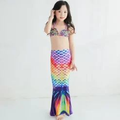 Kids Girls' Mermaid Swimwear Swimsuit Holiday Beach Scales Vacation Tropical Bathing Suits 4 years+ Summer Pink Royal Blue