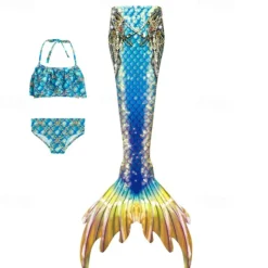 Kids Girls' Mermaid Swimwear Swimsuit Holiday Beach Scales Vacation Tropical Bathing Suits 4 years+ Summer Light Pink Light Green