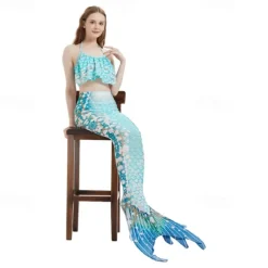 Kids Girls' Mermaid Swimwear Swimsuit Holiday Beach Scales Vacation Tropical Bathing Suits 4 years+ Summer Light Pink Light Green