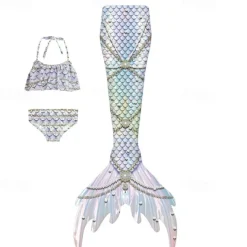 Kids Girls' Mermaid Swimwear Swimsuit Holiday Beach Scales Vacation Tropical Bathing Suits 4 years+ Summer Light Pink Light Green