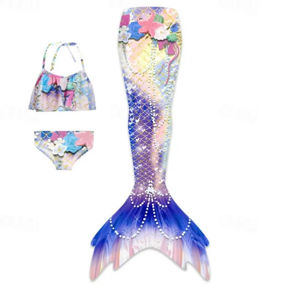 Kids Girls' Mermaid Swimwear Swimsuit Holiday Beach Scales Vacation Tropical Bathing Suits 4 years+ Summer Light Pink Yellow