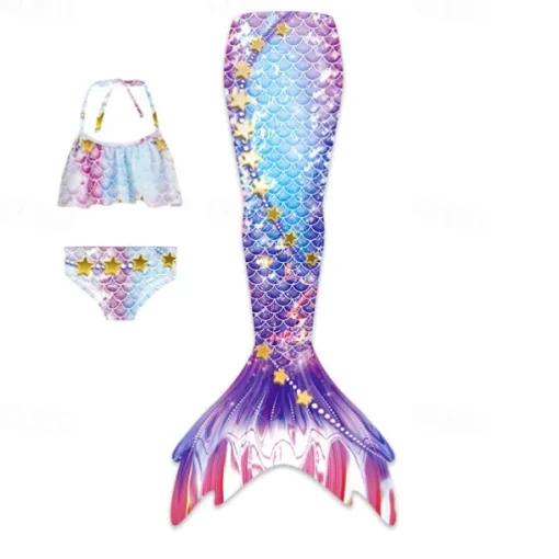 Kids Girls' Mermaid Swimwear Swimsuit Holiday Beach Scales Vacation Tropical Bathing Suits 4 years+ Summer Light Pink Yellow