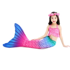 Kids Girls' One Piece Mermaid Swimwear Swimwear Beach Children's Day Geometric Bathing Suits 4-12 Years Summer Blue Fuchsia