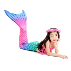 Kids Girls' One Piece Mermaid Swimwear Swimwear Beach Children's Day Geometric Bathing Suits 4-12 Years Summer Blue Fuchsia