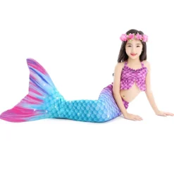 Kids Girls' One Piece Mermaid Swimwear Swimwear Beach Children's Day Geometric Bathing Suits 4-12 Years Summer Blue Fuchsia