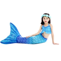 Kids Girls' One Piece Mermaid Swimwear Swimwear Beach Children's Day Geometric Bathing Suits 4-12 Years Summer Blue Fuchsia