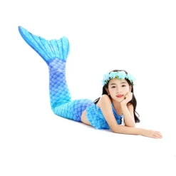 Kids Girls' One Piece Mermaid Swimwear Swimwear Beach Children's Day Geometric Bathing Suits 4-12 Years Summer Blue Fuchsia