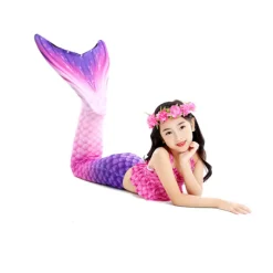 Kids Girls' One Piece Mermaid Swimwear Swimwear Beach Children's Day Geometric Bathing Suits 4-12 Years Summer Blue Fuchsia