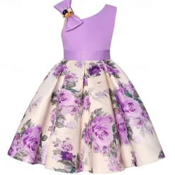 Kids Girls' Party Dress Flower Sleeveless Performance Birthday Tie Knot Beautiful Sweet Cotton Knee-length Party Dress Swing Dress A Line Dress Summer 4-12 Years Pink Red Blue