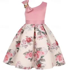 Kids Girls' Party Dress Flower Sleeveless Performance Birthday Tie Knot Beautiful Sweet Cotton Knee-length Party Dress Swing Dress A Line Dress Summer 4-12 Years Pink Red Blue