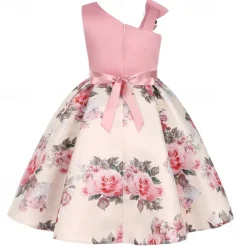 Kids Girls' Party Dress Flower Sleeveless Performance Birthday Tie Knot Beautiful Sweet Cotton Knee-length Party Dress Swing Dress A Line Dress Summer 4-12 Years Pink Red Blue