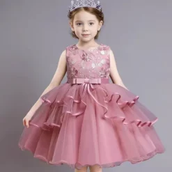 Kids Girls' Party Dress Graphic Flower Sleeveless Special Occasion Princess Polyester Party Dress Summer Spring 4 years+ Multicolor Champagne Pink