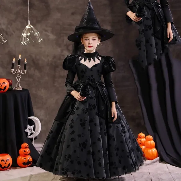Kids Girls' Party Dress Solid Color Short Sleeve Long Sleeve 3/4 Length Sleeve Performance Halloween Party Mesh Princess Cosplay Costume Sweet Mesh Mid-Calf Sheath Dress Tulle Dress Summer Spring Fall