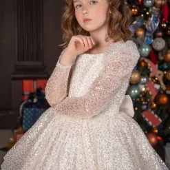 Kids Girls' Party Dress Solid Color Long Sleeve Performance Wedding Party Mesh Princess Sweet Mesh Mid-Calf Sheath Dress Tulle Dress Summer Spring Fall kids White Champagne