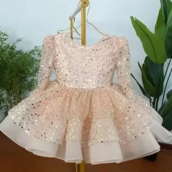 Kids Girls' Party Dress Solid Color Long Sleeve Performance Wedding Party Mesh Princess Sweet Mesh Mid-Calf Sheath Dress Tulle Dress Summer Spring Fall kids White Champagne