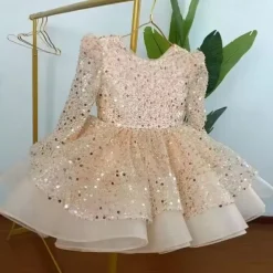 Kids Girls' Party Dress Solid Color Long Sleeve Performance Wedding Party Mesh Princess Sweet Mesh Mid-Calf Sheath Dress Tulle Dress Summer Spring Fall kids White Champagne