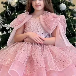 Kids Girls' Party Dress Solid Color 3/4 Length Sleeve Performance Wedding Mesh Princess Sweet Mesh Mid-Calf Sheath Dress Tulle Dress Flower Girl's Dress Summer Spring Fall 2-12 Years Champagne Pink