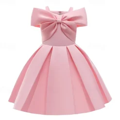 Kids Girls' Party Dress Solid Color Sleeveless Performance Birthday Tie Knot Beautiful Sweet Cotton Maxi Party Dress Swing Dress A Line Dress Summer 4 years+ White Champagne Pink