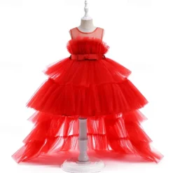 Kids Girls' Party Dress Solid Color Sleeveless Performance Wedding Party Tie Knot Beautiful Sweet Polyester Asymmetrical Party Dress Swing Dress A Line Dress Summer 4 years+ Black White Pink