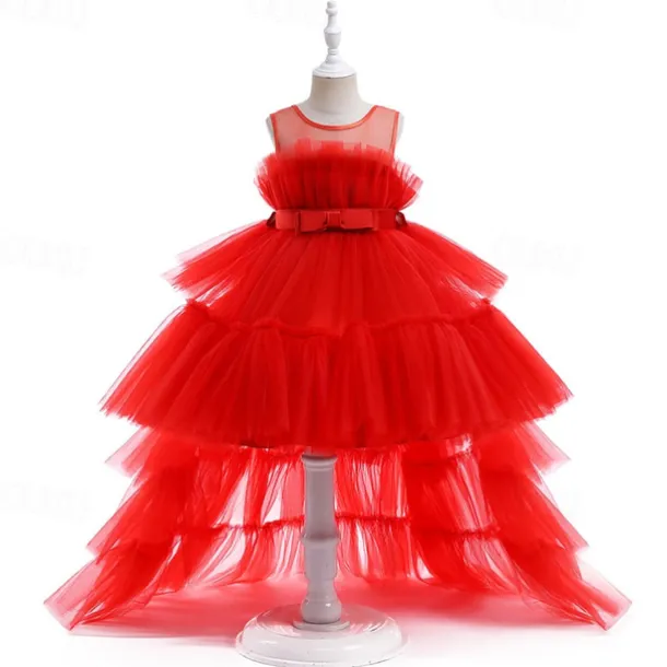 Kids Girls' Party Dress Solid Color Sleeveless Performance Wedding Party Tie Knot Beautiful Sweet Polyester Asymmetrical Party Dress Swing Dress A Line Dress Summer 4 years+ Black White Pink