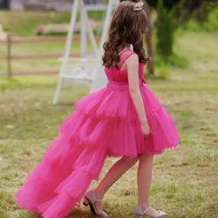 Kids Girls' Party Dress Solid Color Sleeveless Performance Wedding Party Tie Knot Beautiful Sweet Polyester Asymmetrical Party Dress Swing Dress A Line Dress Summer 4 years+ Black White Pink