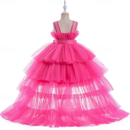 Kids Girls' Party Dress Solid Color Sleeveless Performance Wedding Party Tie Knot Beautiful Sweet Polyester Asymmetrical Party Dress Swing Dress A Line Dress Summer 4 years+ Black White Pink