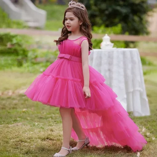 Kids Girls' Party Dress Solid Color Sleeveless Performance Wedding Party Tie Knot Beautiful Sweet Polyester Asymmetrical Party Dress Swing Dress A Line Dress Summer 4 years+ Black White Pink
