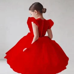 Kids Girls' Party Dress Solid Color Short Sleeve Performance Wedding Ruched Mesh Princess Beautiful Polyester Midi Party Dress Swing Dress Summer Spring 2-9 Years Black White Red