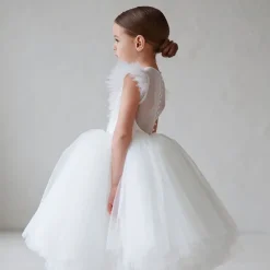 Kids Girls' Party Dress Solid Color Short Sleeve Performance Wedding Ruched Mesh Princess Beautiful Polyester Midi Party Dress Swing Dress Summer Spring 2-9 Years Black White Red