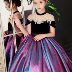 Kids Girls' Party Dress Solid Color Short Sleeve Performance Wedding Mesh Princess Sweet Mesh Mid-Calf Sheath Dress Tulle Dress Flower Girl's Dress Summer Spring Fall 2-12 Years Sky Blue