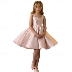 Kids Girls' Party Dress Solid Color Sleeveless Performance Mesh Princess Sweet Mesh Mid-Calf Sheath Dress Tulle Dress Summer Spring Fall kids Pink