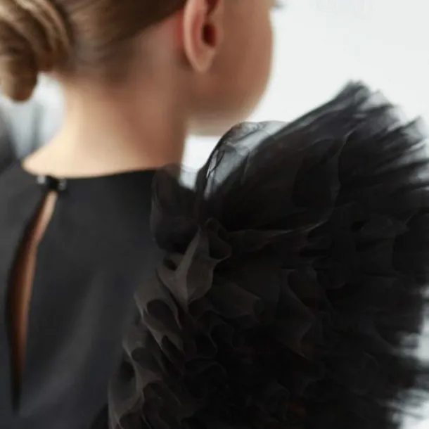 Kids Girls' Party Dress Solid Color Short Sleeve Formal Performance Special Occasion Mesh Fashion Princess Polyester Above Knee Party Dress Spring Fall Winter 3-10 Years Black White