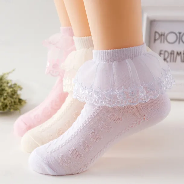 Kids Girls' Socks White Pink Yellow Solid Colored Mesh Spring Summer Cute Daily Wear 1-12 Years