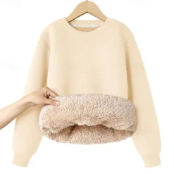 Kids Girls' Sweatshirt Solid Color Long Sleeve Crewneck Winter Sports Streetwear Daily Rabbit Fur Outdoor Casual Regular Fit