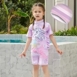 Kids Girls' Swimsuit Outdoor Party Unicorn Vacation Fashion Bathing Suits 4 years+ Summer Multicolor White