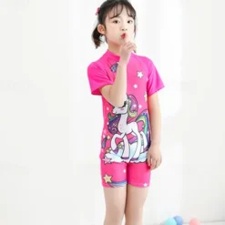 Kids Girls' Swimsuit Outdoor Party Unicorn Vacation Fashion Bathing Suits 4 years+ Summer Multicolor White