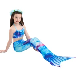Kids Girls' Three Piece Mermaid Swimwear Swimwear Bikini Beach Swimming Print Active Cute Bathing Suits 4-12 Years Summer Rose Purple Polka Dot
