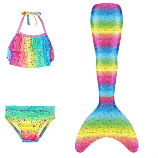Kids Girls' Three Piece Mermaid Swimwear Swimwear Bikini Beach Swimming Print Active Cute Bathing Suits 4-12 Years Summer Rose Purple Polka Dot