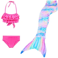 Kids Girls' Three Piece Mermaid Swimwear Swimwear Bikini Beach Swimming Print Active Cute Bathing Suits 4-12 Years Summer Rose Purple Polka Dot