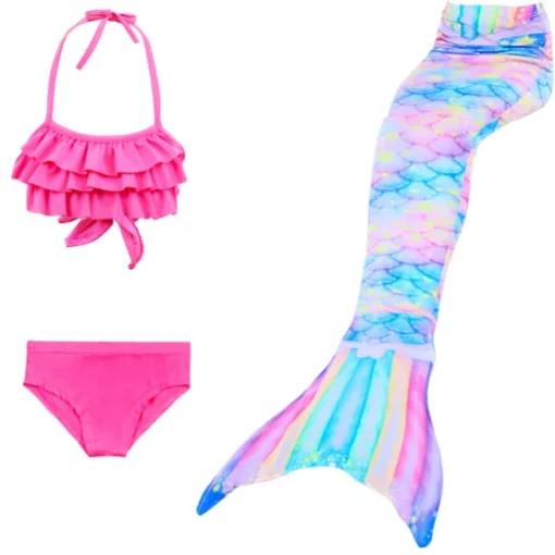 Kids Girls' Three Piece Mermaid Swimwear Swimwear Bikini Beach Swimming Print Active Cute Bathing Suits 4-12 Years Summer Rose Purple Polka Dot