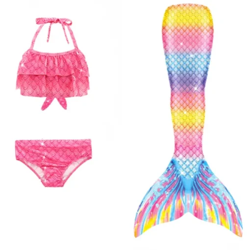 Kids Girls' Three Piece Mermaid Swimwear Swimwear Bikini Beach Swimming Print Active Cute Bathing Suits 4-12 Years Summer Rose Purple Polka Dot