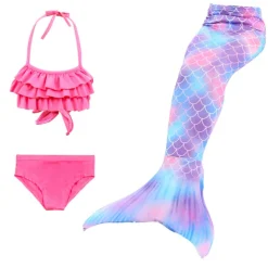 Kids Girls' Three Piece Mermaid Swimwear Swimwear Bikini Beach Swimming Print Active Cute Bathing Suits 4-12 Years Summer Rose Purple Polka Dot