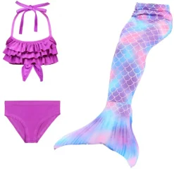 Kids Girls' Three Piece Mermaid Swimwear Swimwear Bikini Beach Swimming Print Active Cute Bathing Suits 4-12 Years Summer Rose Purple Polka Dot