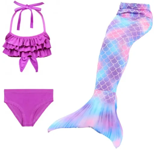 Kids Girls' Three Piece Mermaid Swimwear Swimwear Bikini Beach Swimming Print Active Cute Bathing Suits 4-12 Years Summer Rose Purple Polka Dot